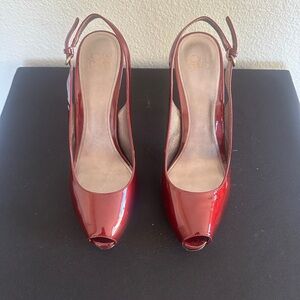 Joan & David Patent Leathet Wine Color Peep Toe 5 Inch Heels